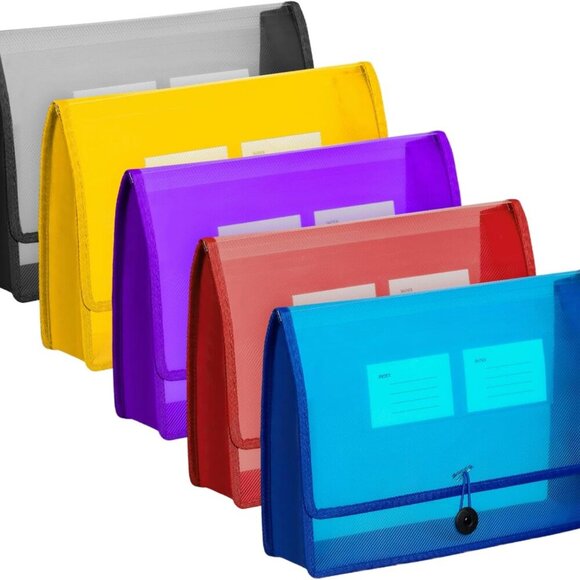 5Pack A4 Plastic File Wallet Envelope Expanding File Folder Document Organizer w - Picture 1 of 6